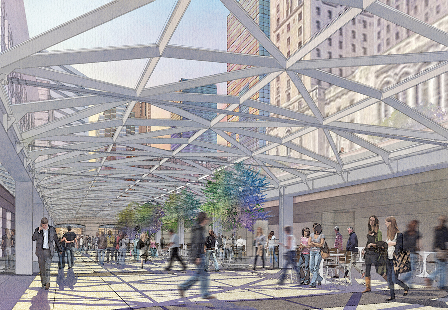 In NORR's refurbished Union Station in Toronto, an existing exterior open-air moat will be covered with a fully glazed canopy providing enhanced pedestrian circulation. NORR