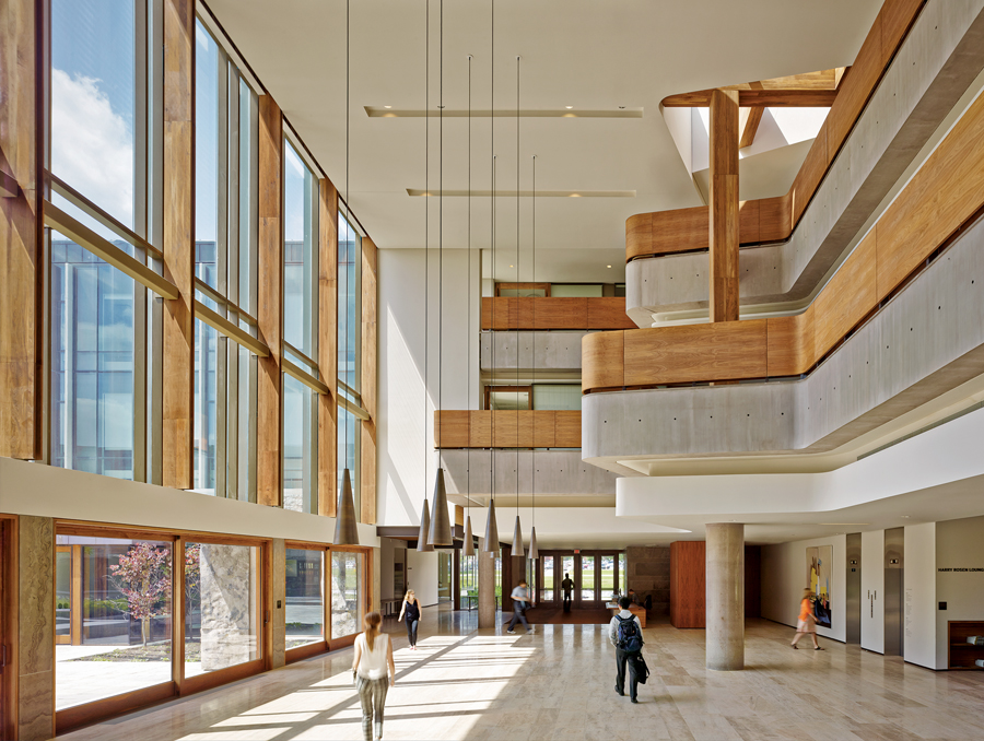 A view of the main lobby, which opens up to the courtyard in fair-weather months. Nikolas Koenig
