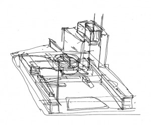 An early massing sketch for Kitchener City Hall, built in 1989.