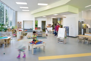 The daycare's main indoor areas are situated at ground level.