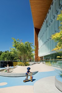 A view of the podium-level play area for the building's daycare facility.