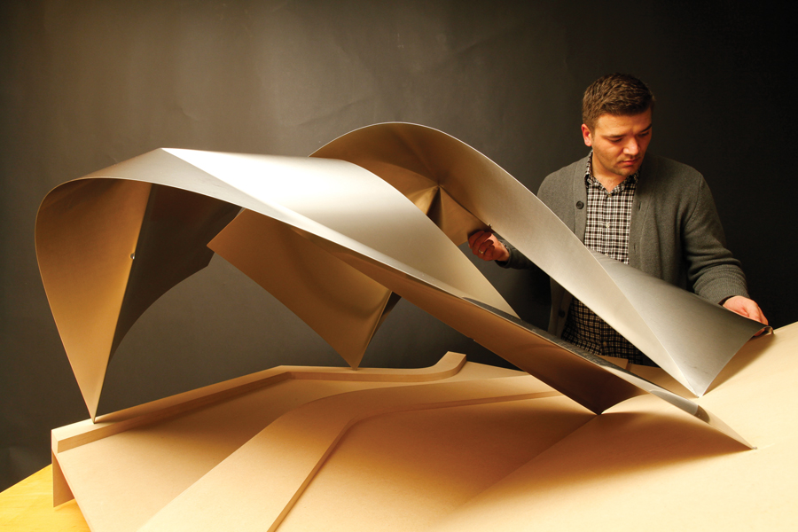 A model for a garden pavilion formed from two welded vaults. Photo by Jimmy Dow
