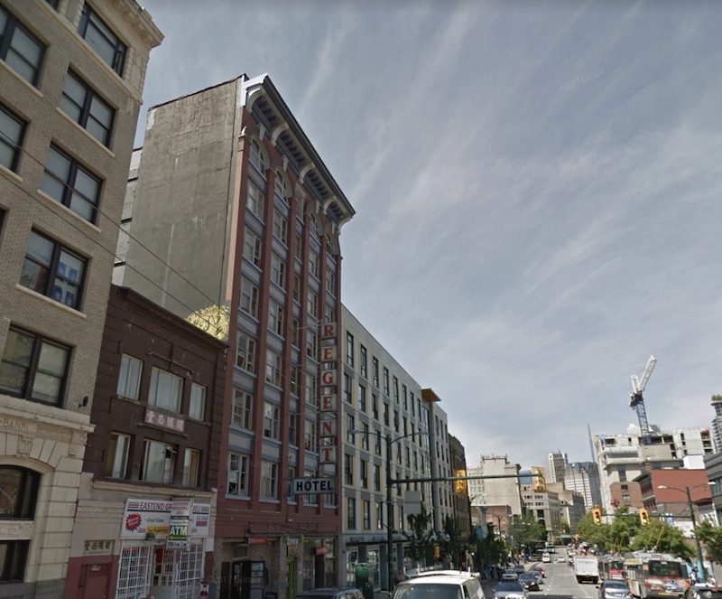 The Regent Hotel has shut down on downtown Vancouver’s east side. Image via Google Maps.