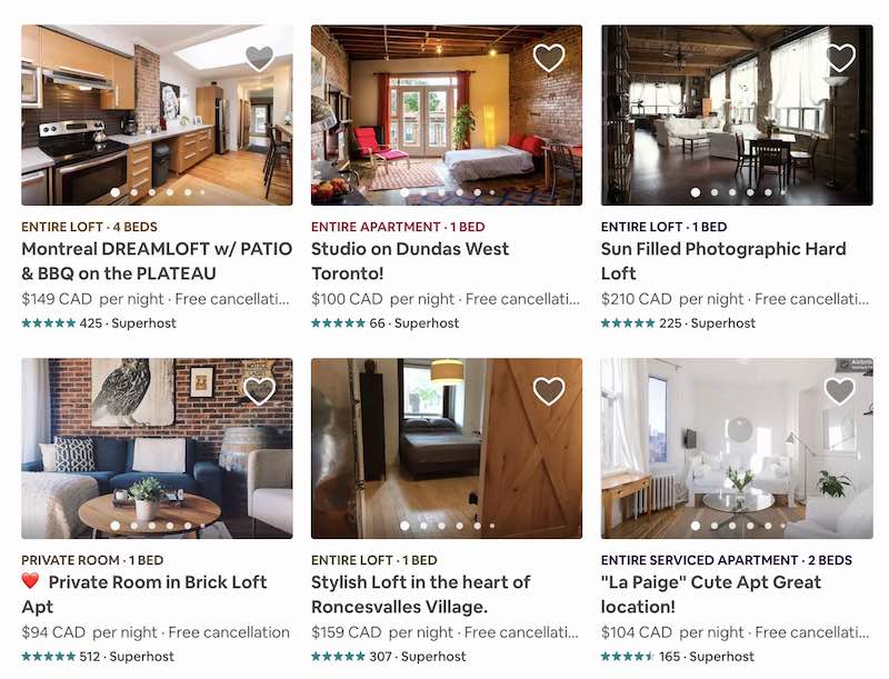 A look at popular listings from Airbnb Canada. The short-term rental provider now argues "we want to be regulated." Image via Airbnb.