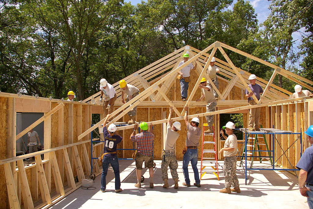 Metal hurricane ties are clearly visible on the house's frame. Photo via United States Army.