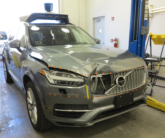 The self-driving Uber that killed Elaine Herzberg in Tempe, Arizona. Public Domain by NTSB via Wikimedia.
