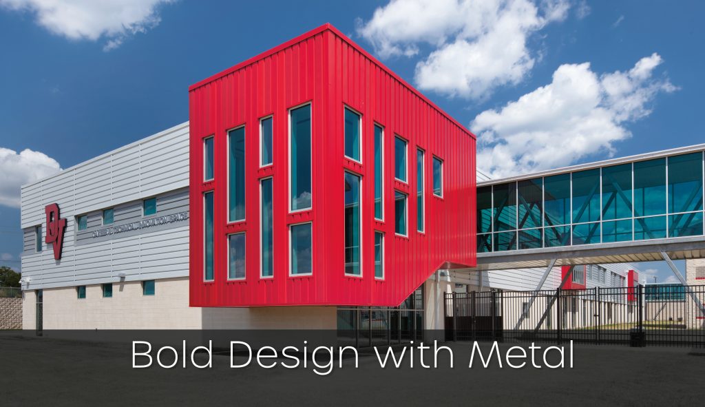 PAC-CLAD Precision Series Highline S1 Metal Wall Panel System in Red, White and Gray