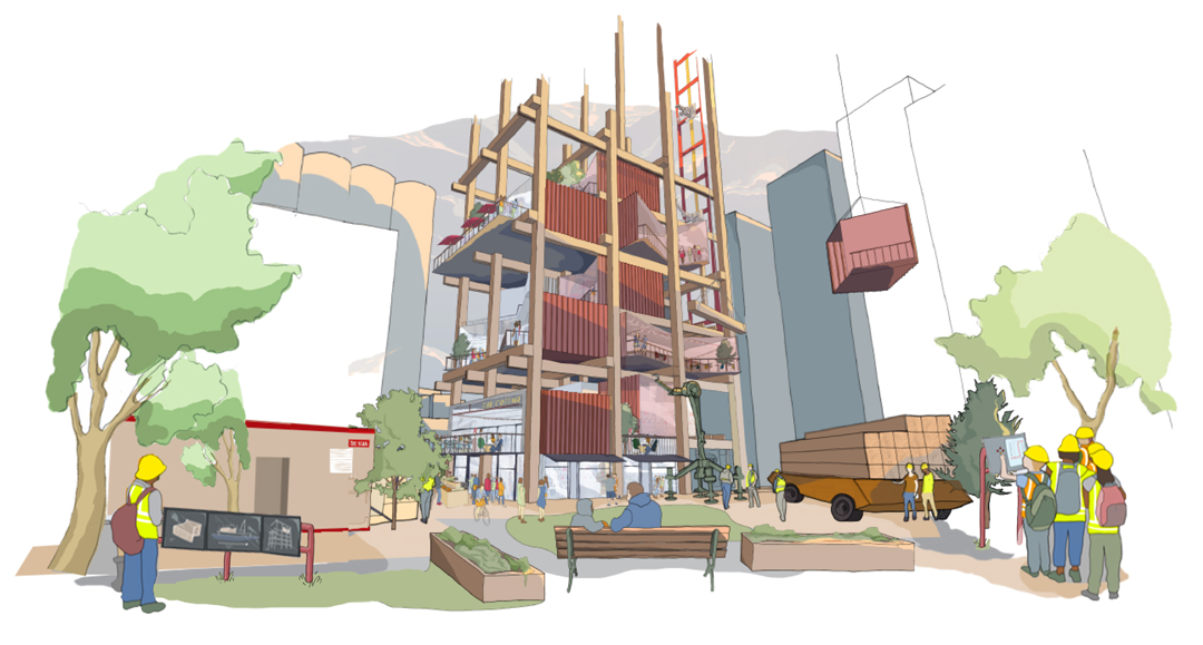 A notional vision of the Sidewalk Labs plan for flexible urban housing. Photo via Sidewalk Labs.