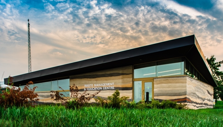 The Waste Management and Education Centre in Oxford County is designed to be Canada's first 'Zero Net Energy' building. Photography by Dudek Photography.