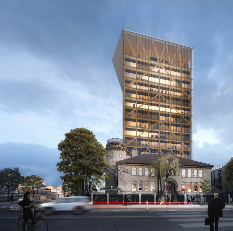 A rendering of the 18-storey Goldring Centre tower, designed by Patkau Architects and MJMA. Image via University of Toronto.