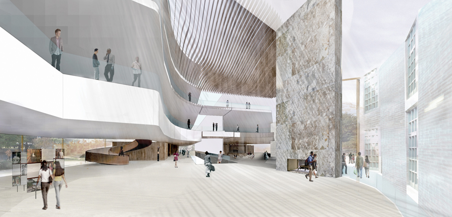 The Forum serves as a central gathering space, equipped with an oversized hearth.