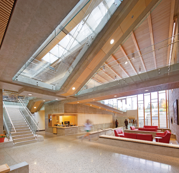 The centre of the atrium offers layered views of the new building's three levels.