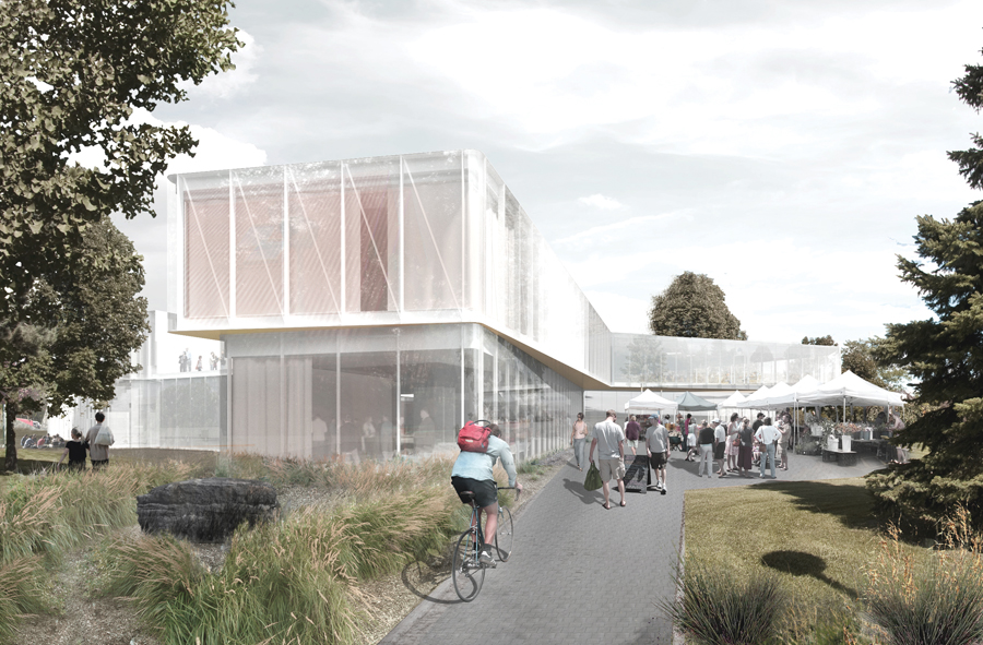 A view of the library shows maximum engagement with the landscape.
