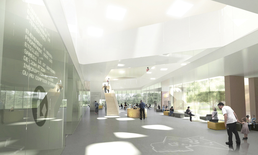 The interior is awash in natural daylight from skylighting.
