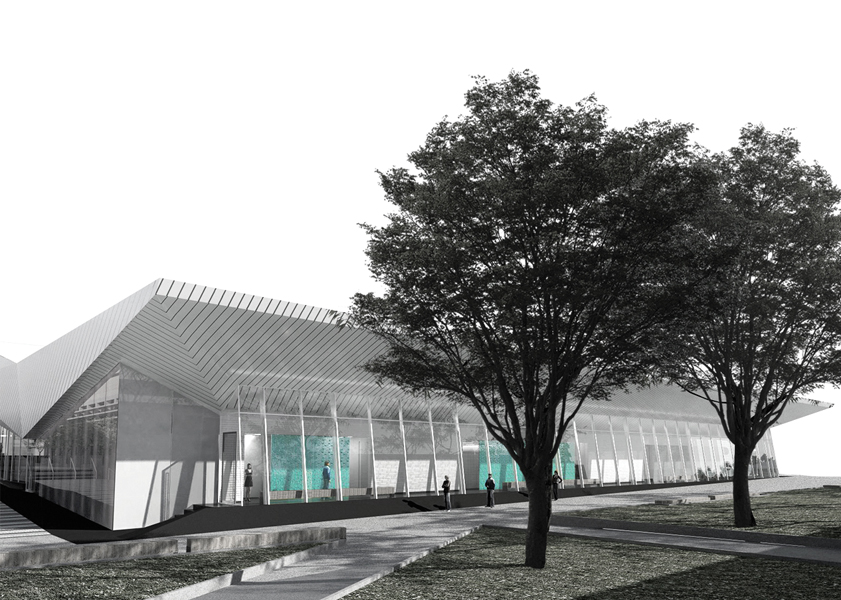 The facility’s western façade boasts a handsome wood canopy. Ample glazing permits the illumination of a concourse that leads to the change rooms.