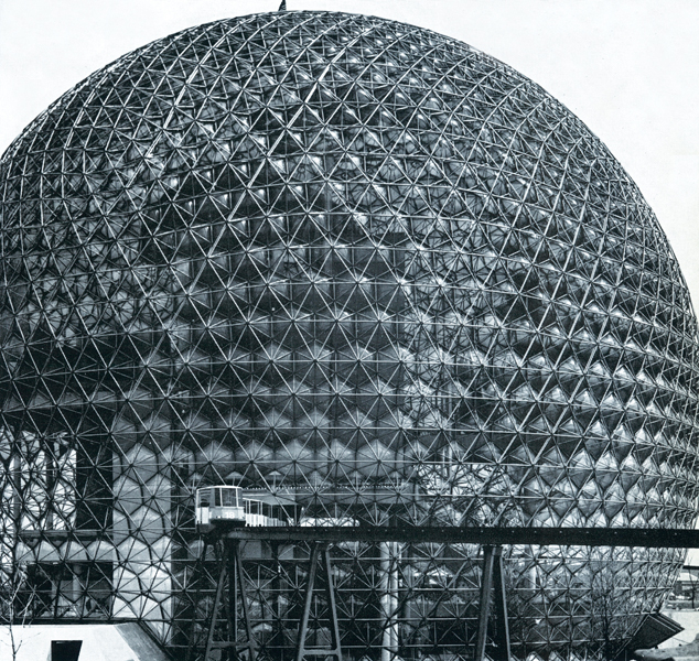 Buckminister Fuller’s geodesic dome was completed with Sadao Inc. and Geometrics Inc. Reproduced from The Canadian Architect, May 1967