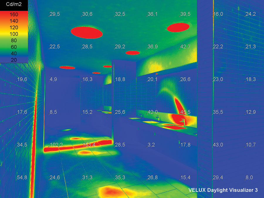 Two views of an interior with sun tunnels, rendered with Velux’s Daylight Visualizer software.