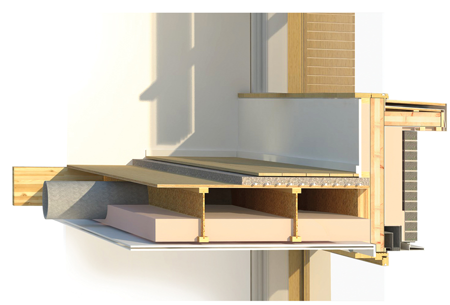 The primary building structural system for Vancouver’s Ronald McDonald House is a tilt-up cross-laminated timber (CLT) wall panel system with infill wood I-joists supporting plywood decking. Laminated strand lumber (LSL) floor ledgers support the joists, decking and a two-inch concrete topping (which accommodates radiant heating). The structural system employs CLT wall panels in a balloon frame application, an innovation over more typical platform construction. Used as wall elements, CLT panels provide both vertical and lateral stability in one detail. CLT panels and connections were pre-fabricated off-site and assembled quickly by crane, reducing construction time compared with other methods. The dimensional stability of the CLT panels provides a solid stable backup for the brick façade, minimizing differential movement between the façade and building structure.