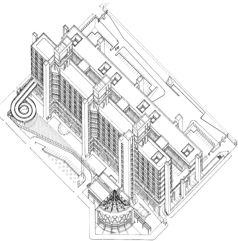 Woodhull Medical and Mental Health Center in Brooklyn was also an early example of a hospital designed to accommodate changing technology. (Image: Bruce Wood)