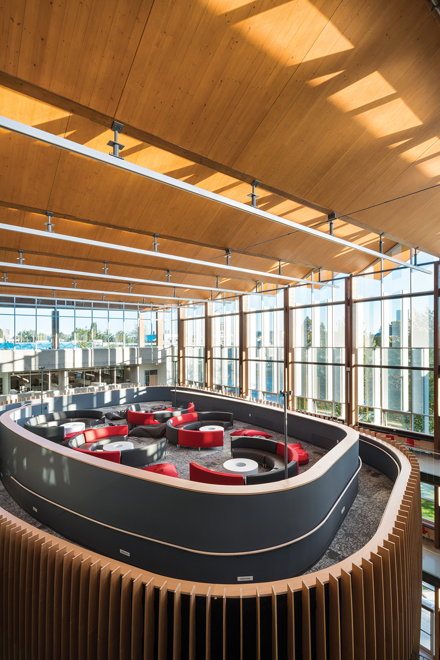 Low seating creates a living room-like environment atop the sculptural nest element. Photo: Ema Peters