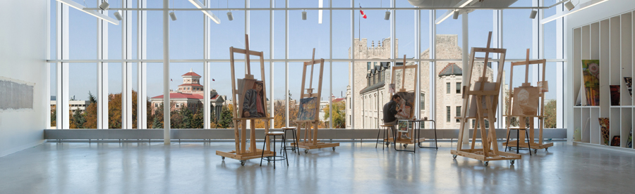 Painting studios enjoy diffuse north light and views of the campus.