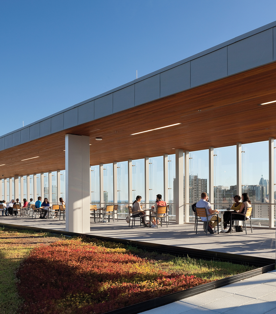 An upper-floor terrace provides generous outdoor space for patients to socialize and test their