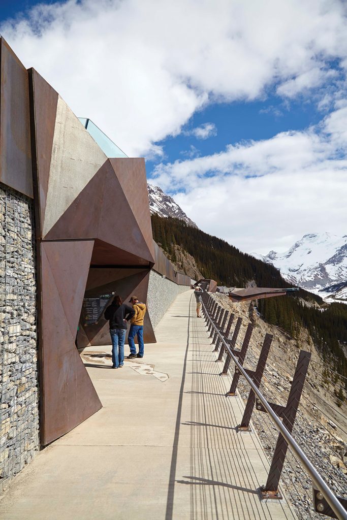 A series of interpretive stations are incorporated into the approach.