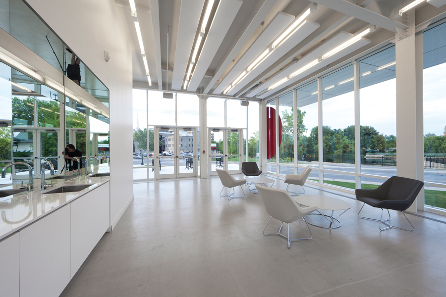 A multipurpose room at the front of the building is one of several spaces available for special events