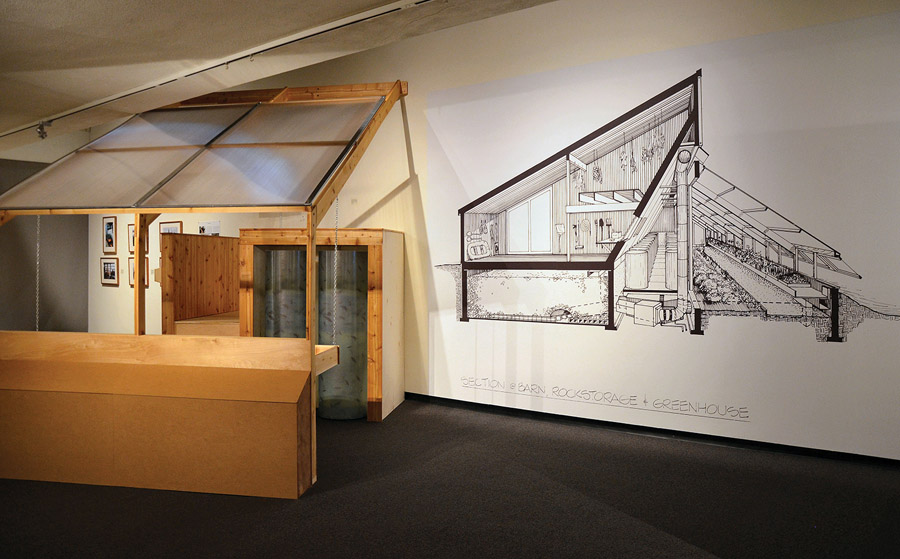 A full-scale mock-up of the greenhouse space that was integral to the house’s agricultural and heating systems is part of the exhibition. Photo: John Leroux