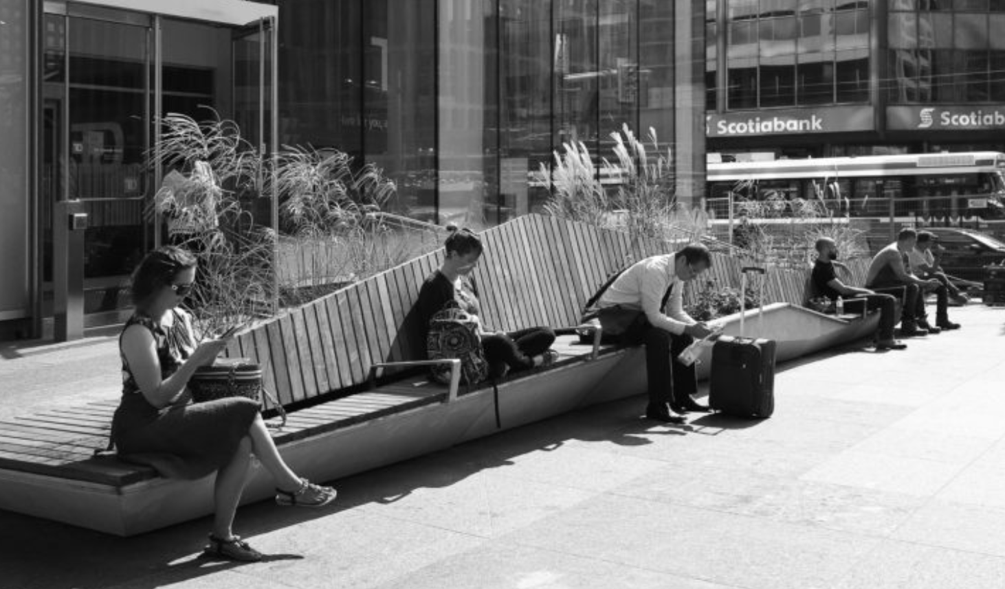The "Ravine Bench" at Yonge + St. Clair. Image via Slate Asset Management.