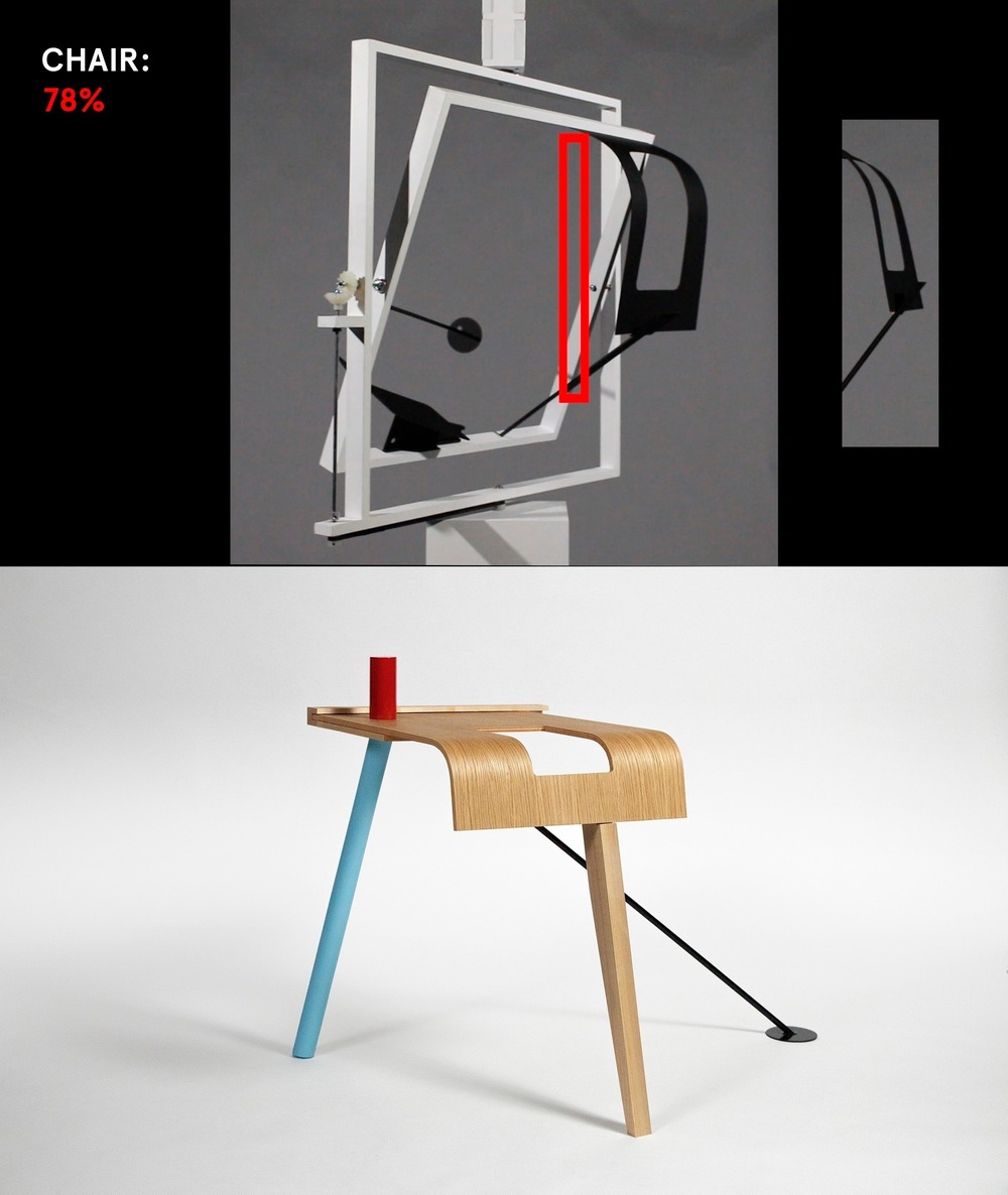 DesignTO, Chair Detection Interface by Radical Norms - Artificial Intelligence Chair Prediction - 78% Chair. Photo via Radical Norms