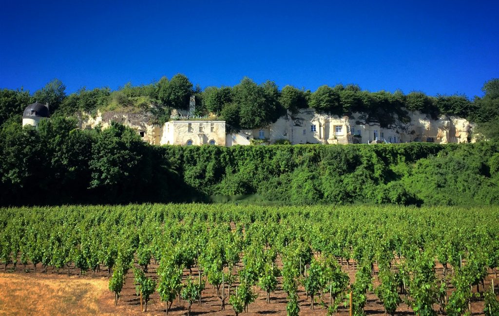 A winery built into the limestone cliffs of the Loire Valley