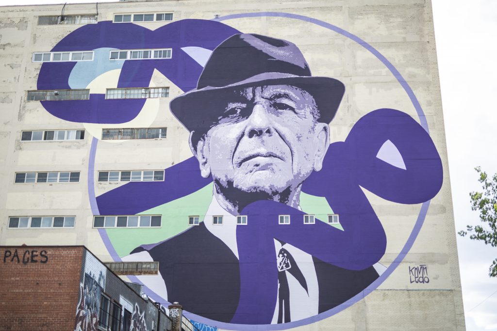 A mural of Leonard Cohen, who was a Montreal native and a regular at the Main Deli Steak House on St-Laurent