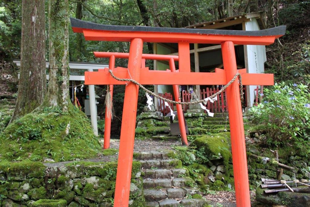 Vermilion gates that mark the entrances to Shinto shrines.