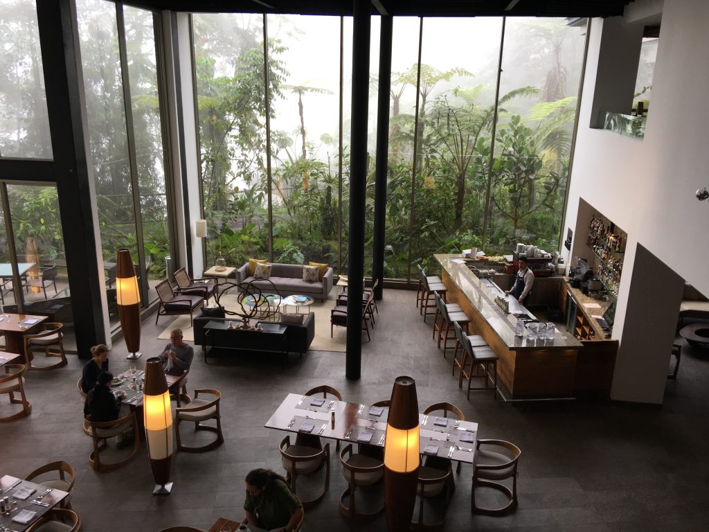 The panoramic dining room at Ecuador's Mashpi Lodge.