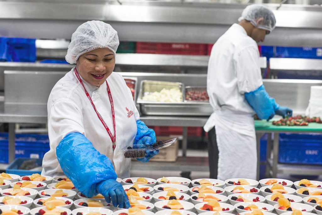 Emirates Airline catering in the cold kitchen