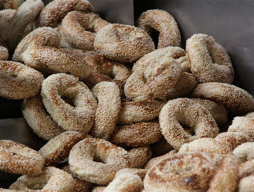 Fresh bagels at Fairmount Bagel Bakery in Montreal.