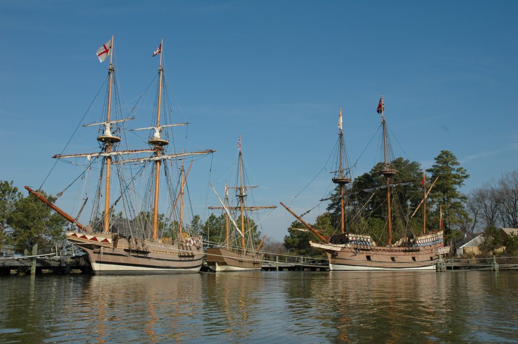 Old sailing ships at harbour