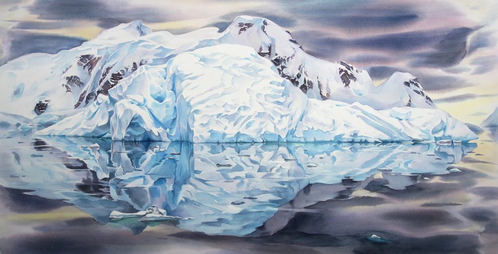 Watercolour painting of a glacier in antarctica