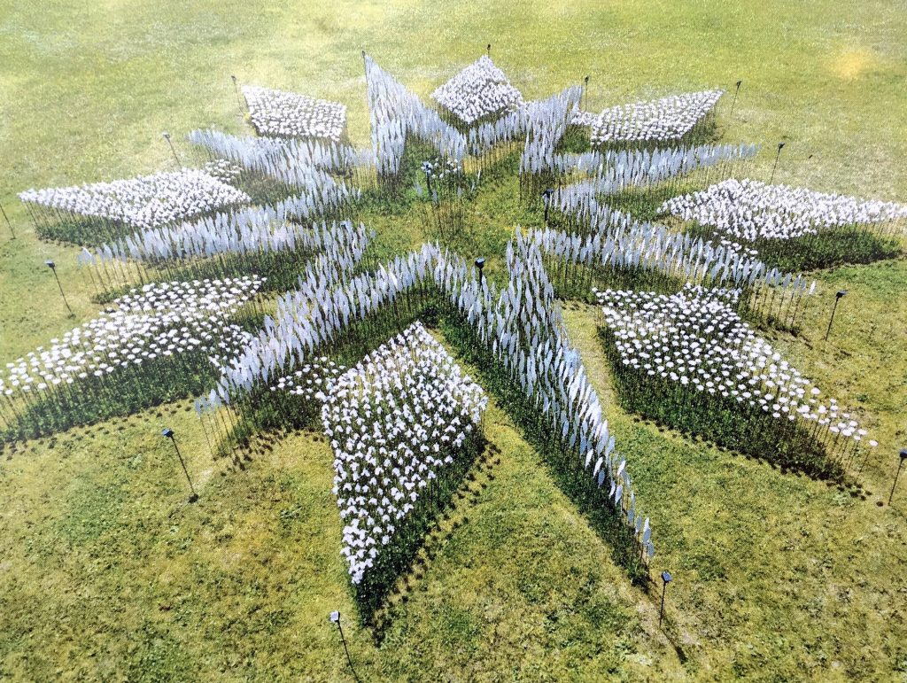Sculptures arranged in the shape of a compass rose