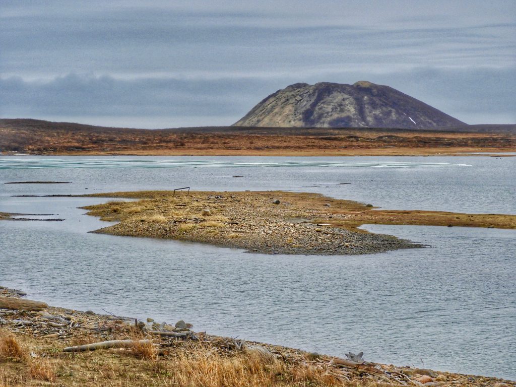 Large ice hill pingo on Canadian Arctic tundra