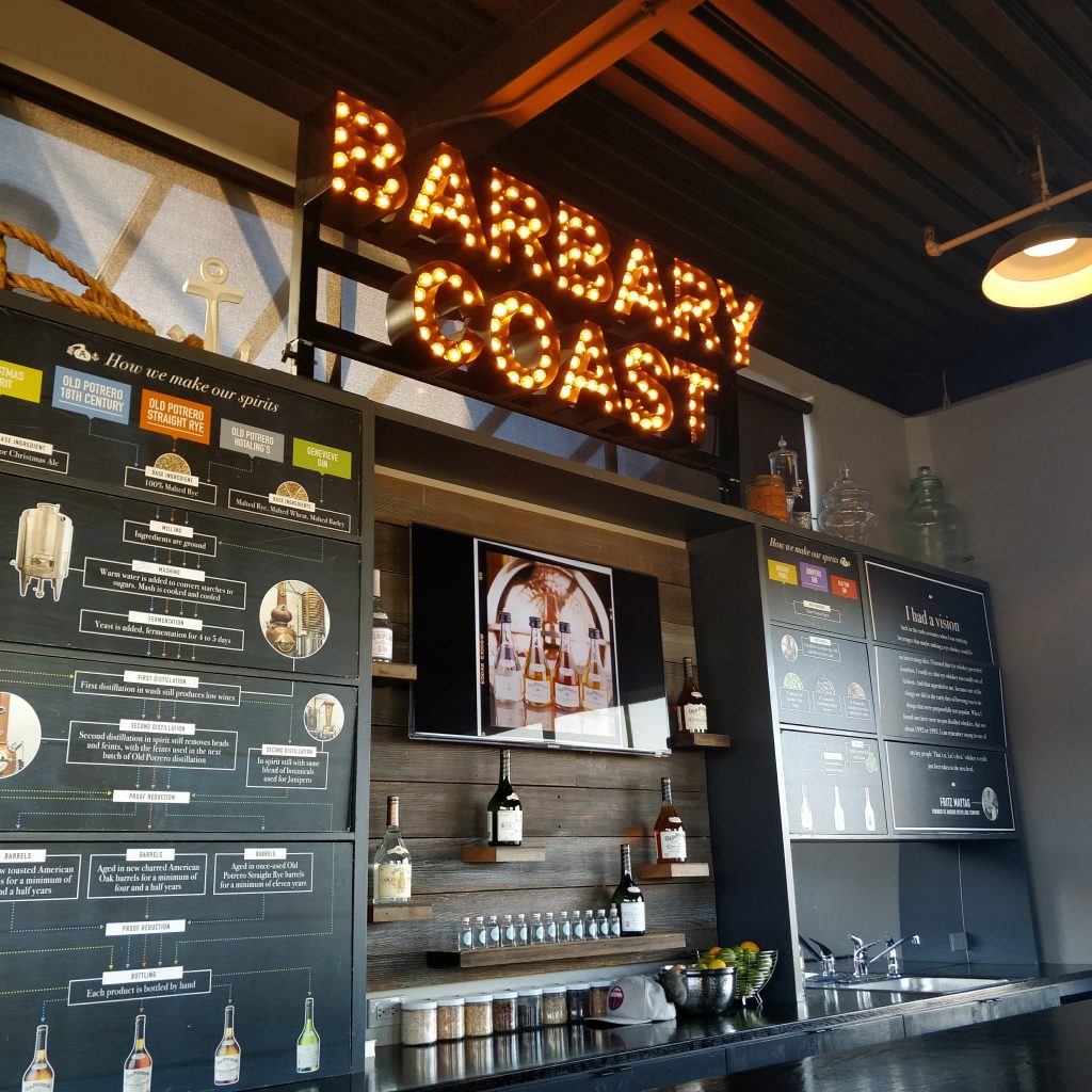 The bar in the rooftop tasting room at Hotaling & Co. distillery