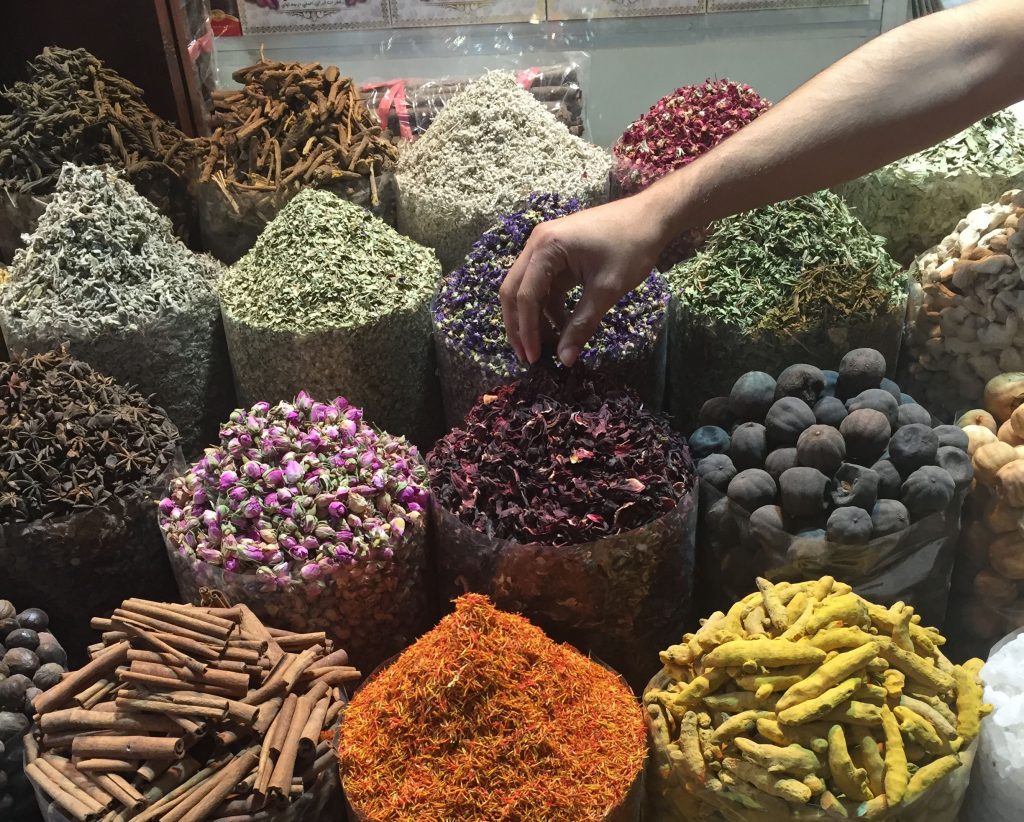 Piles of spices in a market