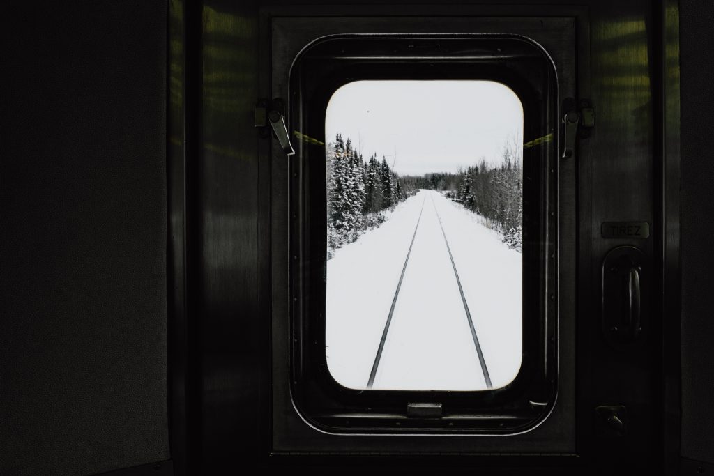 Via Rail, train, Thompson, window view, track