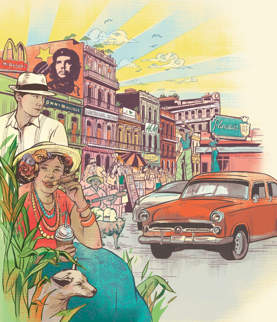 Havana, illustration, American tourists, travel, Caribbean
