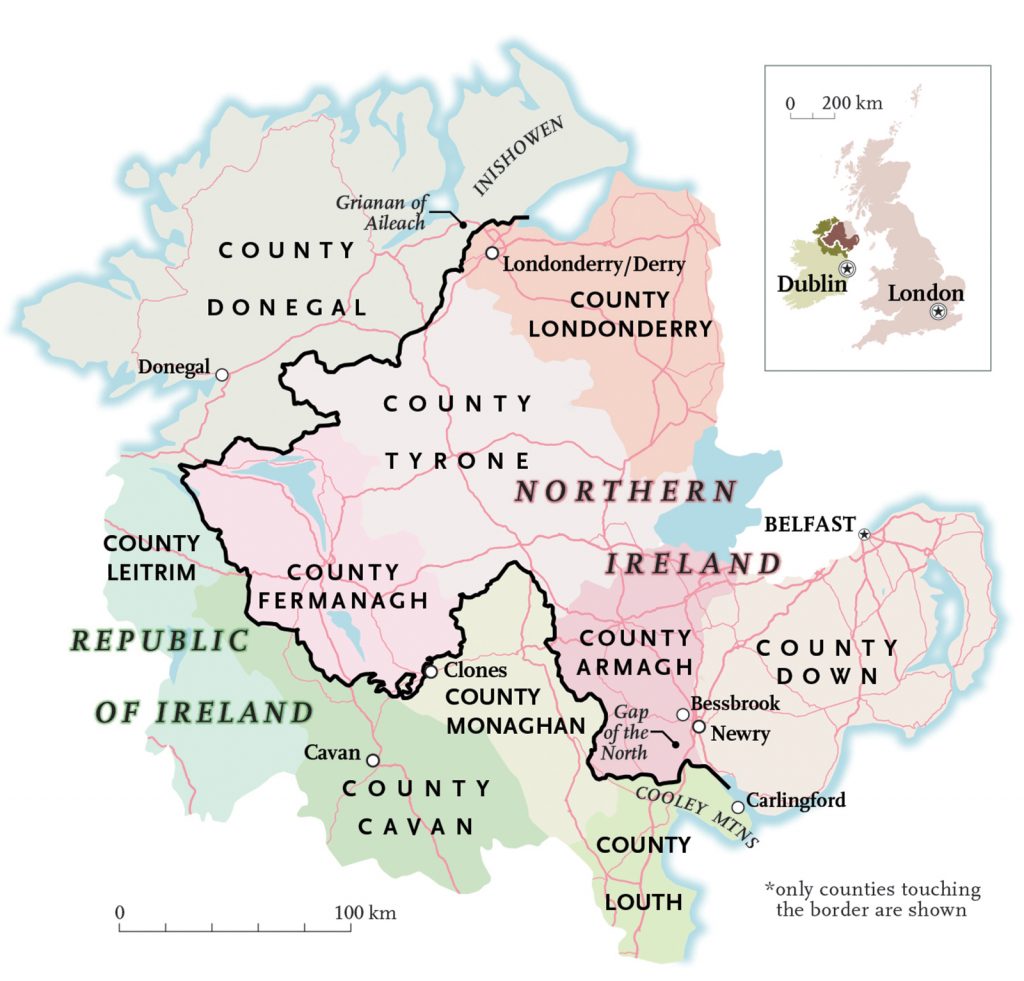 A map of the counties of the Irish borderlands