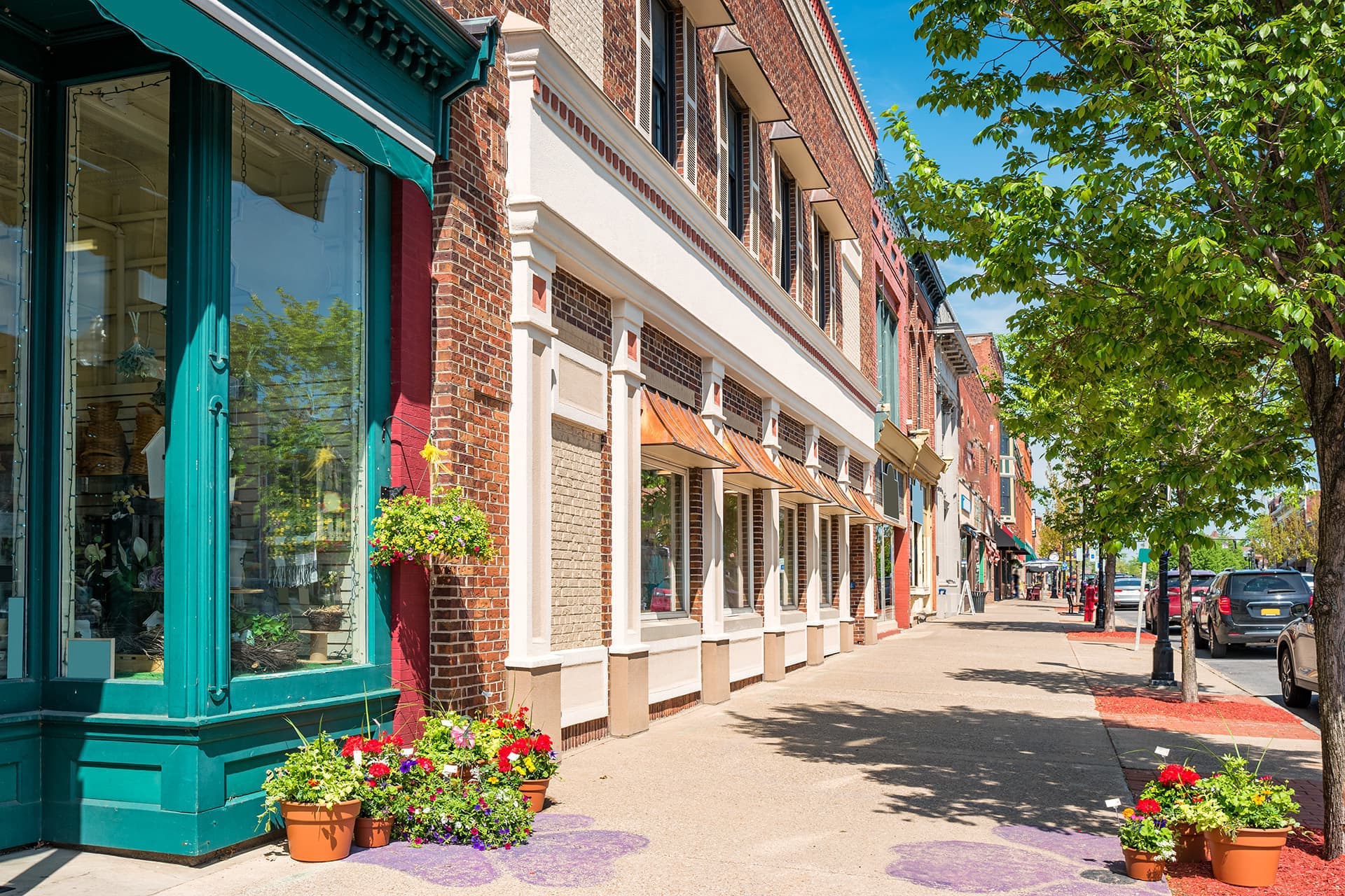 Commercial general liability insurance for a row of shops on a main street