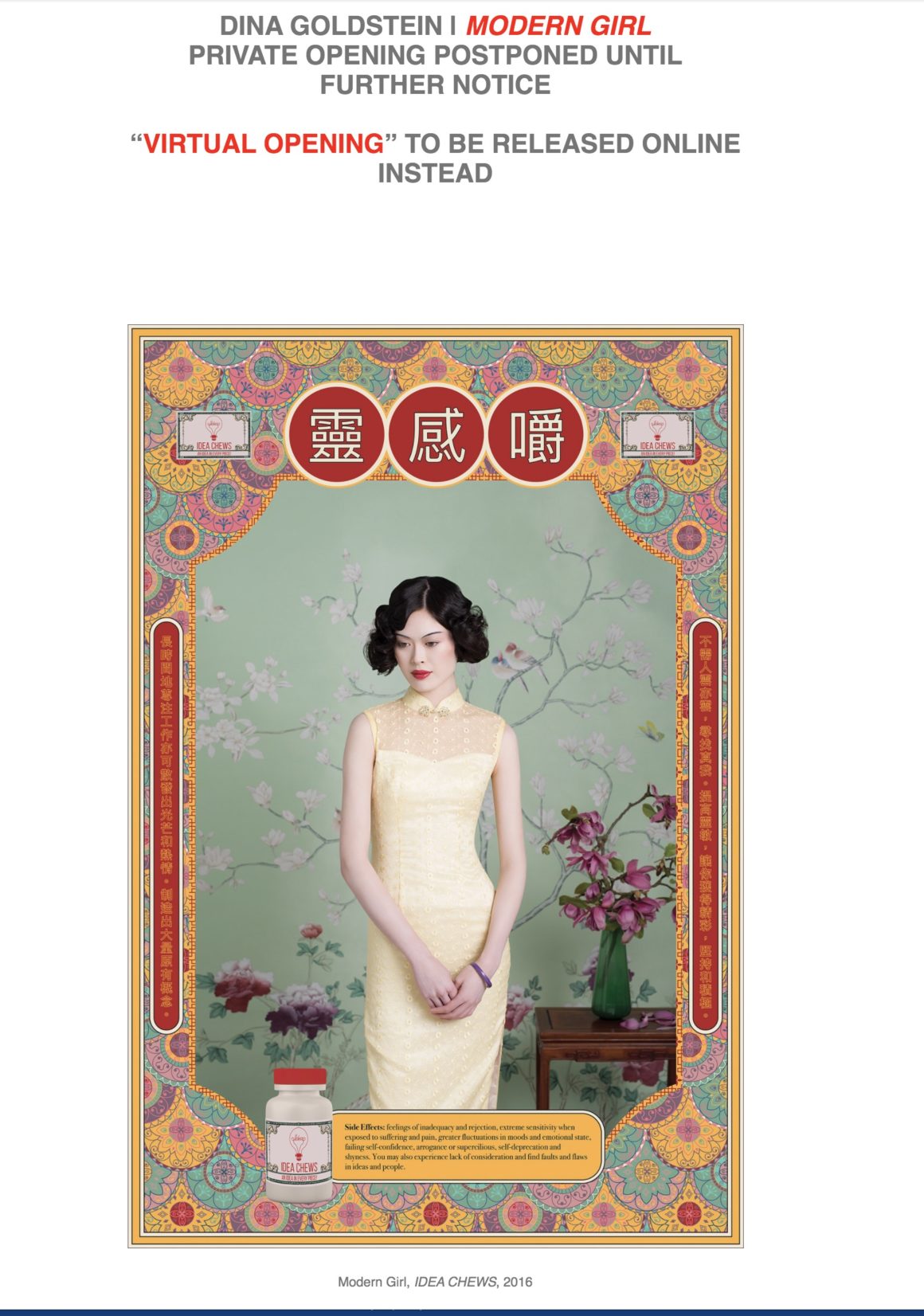 Masterpiece Gallery, London, Covid 19 Notice Exhibition Modern Girl Dina Goldstein Artist