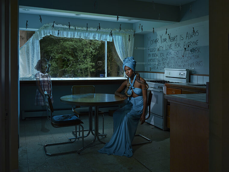 Voodoo Queen MOTHER tableaux photographed by Dina Goldstein for the project Gods Of suburbia