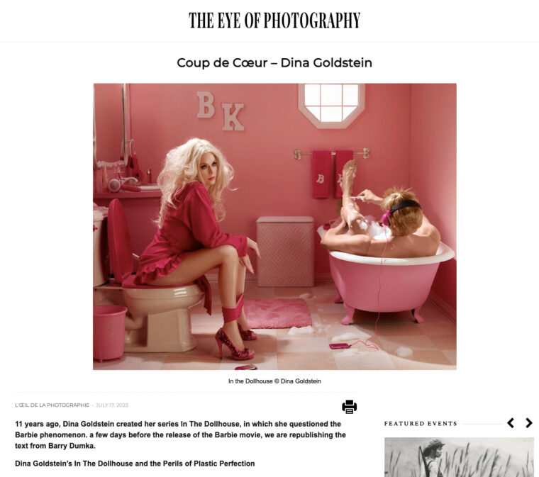 Article in The Eye Of Photography with essay by Barry Dumka, The Perils of Plastic Perfection about the photographic project by artist Dina Goldstein In The Dollhouse with Barbie and Ken.